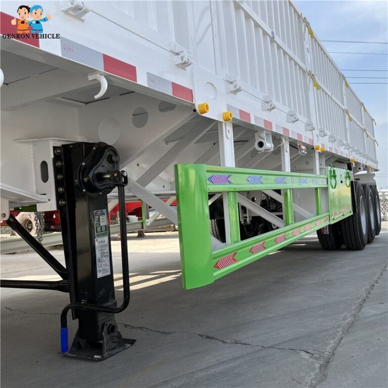 Close-up of the support legs of the side wall trailer that