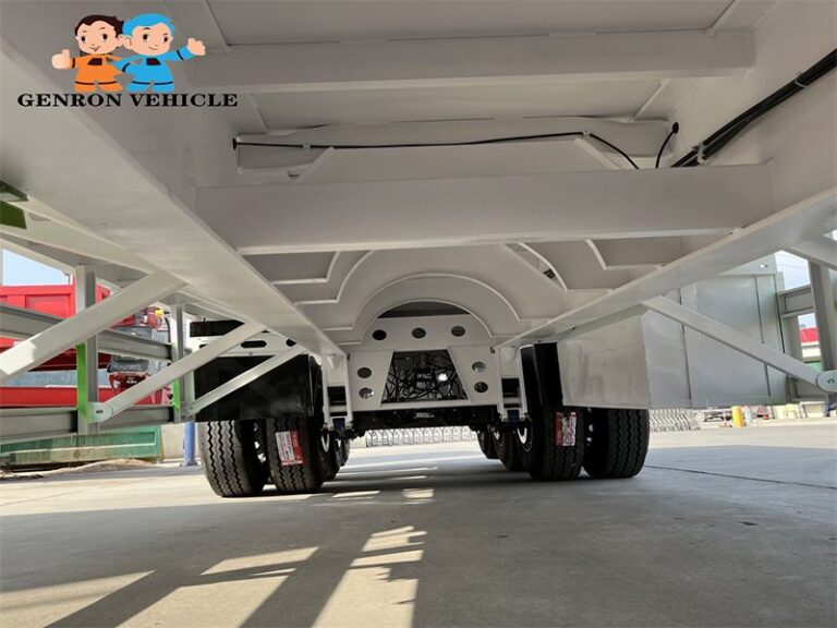 An underside view of the 40 tonne sidewall trailer, showing its suspension and details of the chassis structure