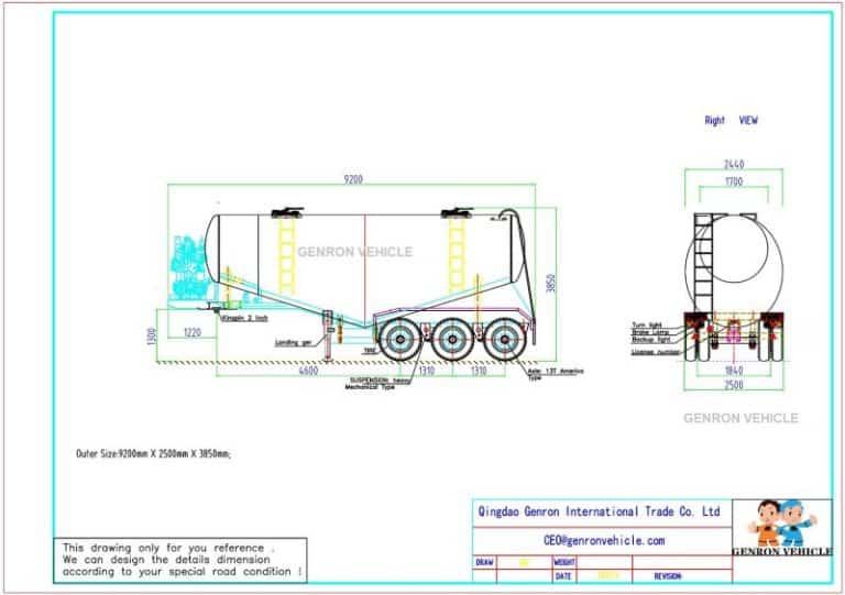 35 CBM Cement Tanker Design Drawing with Unit